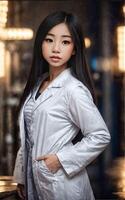 scientist researcher asian woman wearing lab coat at laboratory, photo