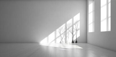 Shadows of a white window in an empty room. Minimalist background. photo