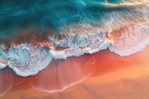 ligero naranja y turquesa romántico paisajes marinos aéreo playa foto. generativo ai foto