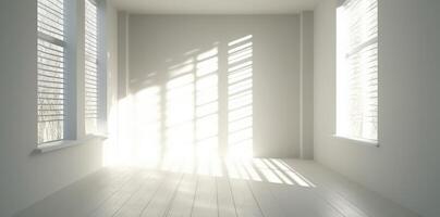 Shadows of a white window in an empty room. Minimalist background. photo