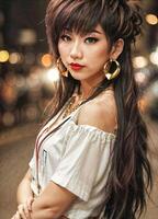 naughty young Thai asian woman with trending fashion style cloth , photo