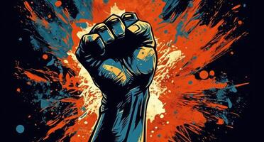 A fist in the air with an american flag, Comic art. photo