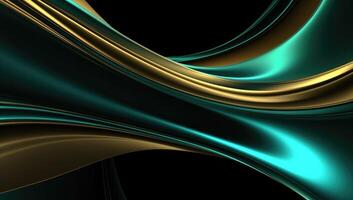 Abstract wavy glossy gold and cyan turquoise background. photo