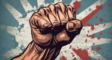 A fist in the air with an american flag, Comic art. photo