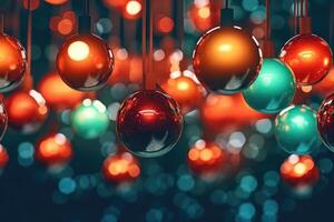 In the New year time colorful hanging christmas balls photo. photo