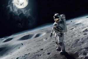 Astronaut in space in a wide angle photo with