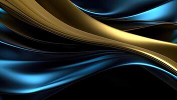 Abstract wavy glossy gold and azure blue background. photo