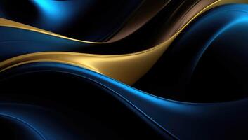 Abstract wavy glossy gold and azure blue background. photo