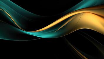 Abstract wavy glossy gold and cyan turquoise background. photo