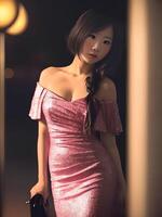 beautiful teenage asian woman at night, generative art by A.I. photo