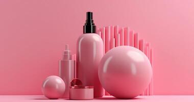 maquillaje productos cosméticos y productos Bosquejo, rosado antecedentes. generativo ai foto