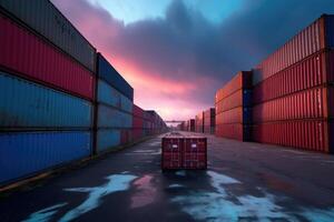 Container ports with containers and ships in the background. photo