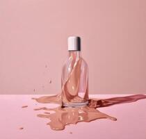 A bottle with a splash of cosmetics. photo