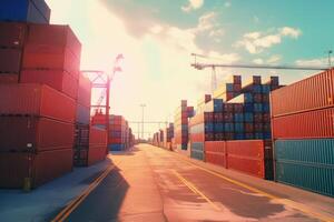 Container ports with containers and ships in the background. photo