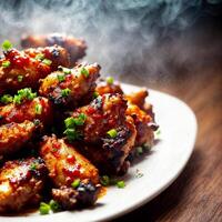 close up of food photography crispy korean fried chicken wings , photo