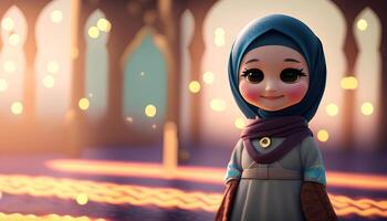 Cute muslim children cartoon. . photo