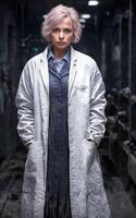 scientist researcher wearing ripped lab coat at laboratory, photo