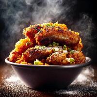 close up of food photography crispy korean fried chicken wings , photo