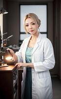 asian woman researcher scientist wearing lab coat, photo