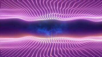 abstrato roxa energia ondas a partir de partículas acima e abaixo a tela mágico brilhante brilhando futurista oi-tech fundo video