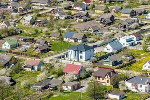 panoramic aerial view of private development with country houses or village photo