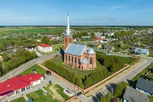 aerial view on baroque or gothic temple or catholic church in countryside photo