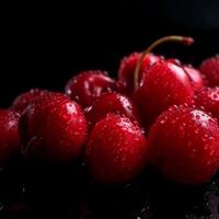 resh cherry filling full frame little waterdrops professional photography photo