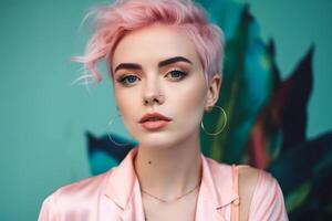 A woman with pink hair. photo