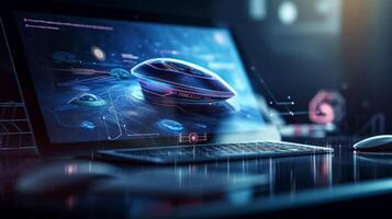 A computer screen with a spaceship on it. photo