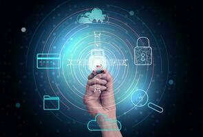 Protecting personal data online, payment data, cloud data and personal. Hand virtual icons photo