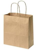 Large disposable brown kraft paper bag with handles isolated on white background, eco packaging, zero waste photo