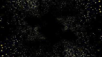 3D abstract digital technology animated yellow light particles on black background. video