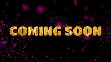 Text COMING SOON golden 3d digital technology animated on pink particle background video