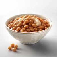 Natto from fermented soybean seeds with Bacillus subtilis, Japanese food, AI generate photo