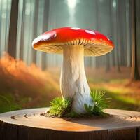 realistic mushroom photograph grows in the jungle photo