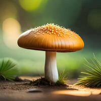 realistic mushroom photograph grows in the jungle photo