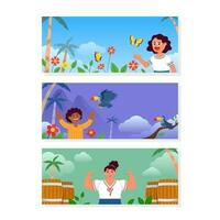Boy And Girl Tropical Island Activities vector