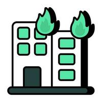 vector diseño de edificio en fuego, plano icono