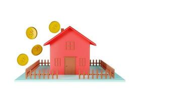 3d rendering Home and gold coins on white background illustration copy space for text photo