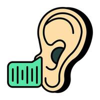 Human auditory organ icon, flat design of listening vector