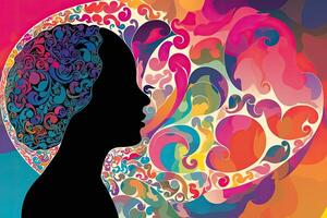 An illustration of a woman's head with colorful swirls on it. photo