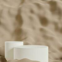 Abstract 3D white cylinder pedestal podium with brown background. Pastel brown minimal scene with lighting for product display presentation. photo