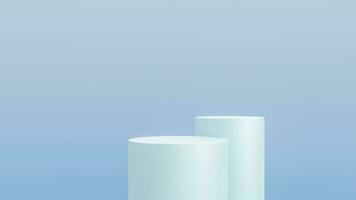Abstract 3D blue cylinder pedestal podium with blue background. Pastel blue minimal scene with lighting for product display presentation. photo