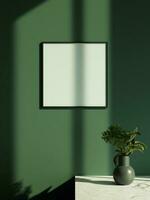 minimalista vivo habitación estilo con póster foto marco colgando en el pared y Dom ligero ventana sombra