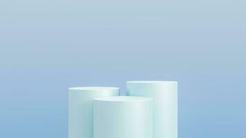 Abstract 3D blue cylinder pedestal podium with blue background. Pastel blue minimal scene with lighting for product display presentation. photo