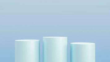 Abstract 3D blue cylinder pedestal podium with blue background. Pastel blue minimal scene with lighting for product display presentation. photo