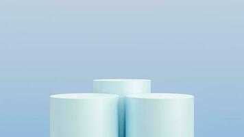 Abstract 3D blue cylinder pedestal podium with blue background. Pastel blue minimal scene with lighting for product display presentation. photo