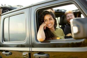 Couple having fun on roadtrip photo