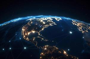 . Global communication network concept network dots surrounding planet earth photo