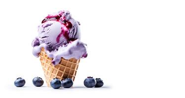 . Blueberries ice cream cone. photo